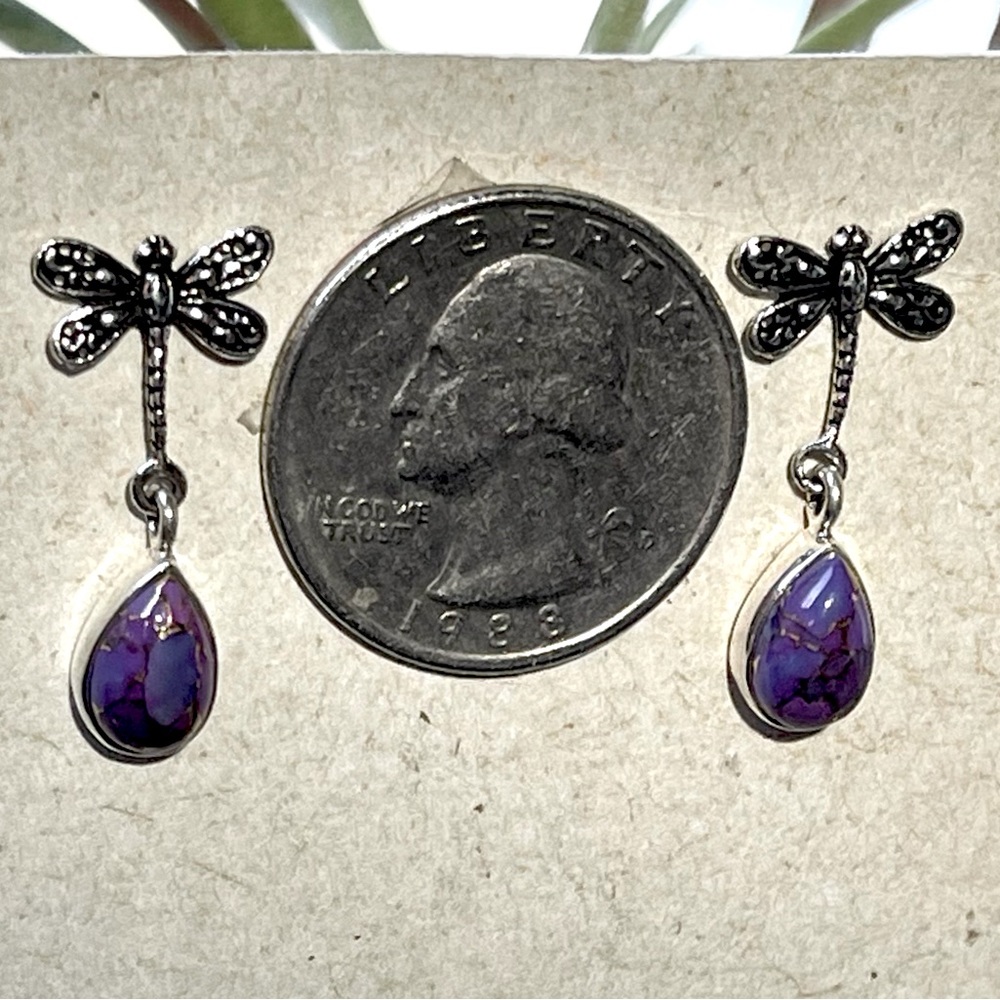 Copper Purple Turquoise - Dragonfly Dangle 925 Po… - image 8